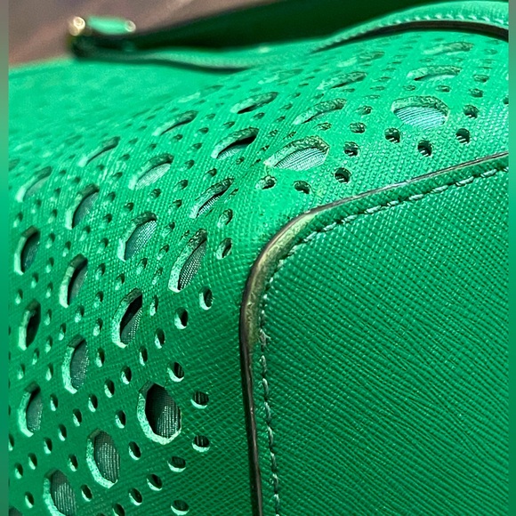 KATE SPADE Newbury Lane Caining Romy Green Perforated Leather Shoulder Satchel - Picture 13 of 17